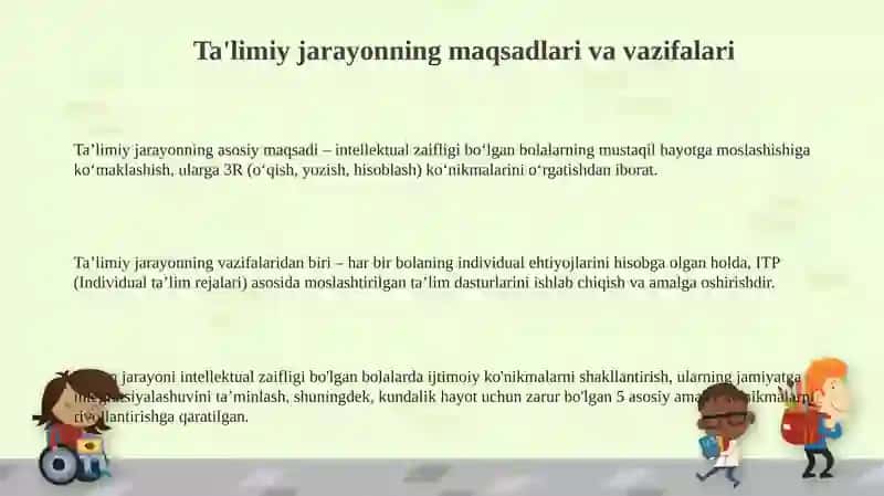 Intellektual nuqsonli bolalarga taʼlim tarbiya jarayonini tashkil etish 3