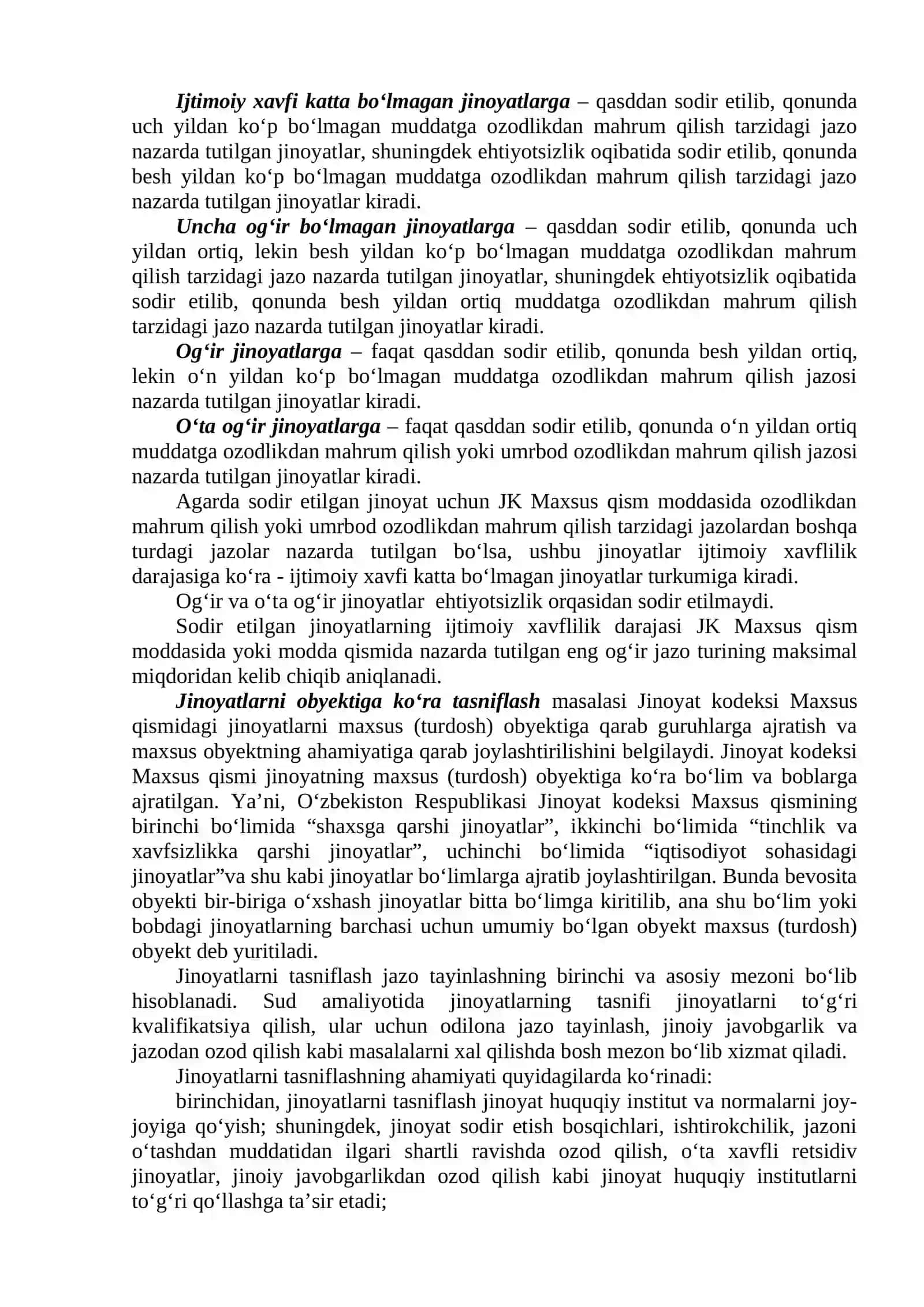 Jinoyat va jinoyatlarni tasniflash. Jinoiy javobgarlik va uning asoslari 3