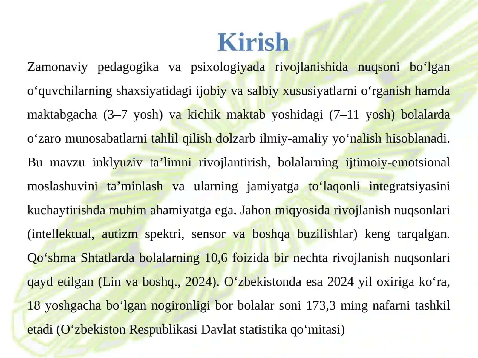 Rivojlanishida nuqsoni bo‘lgan o‘quvchilar shaxsida ujobiy va salbiy xususiyatlarni o‘rganish 3
