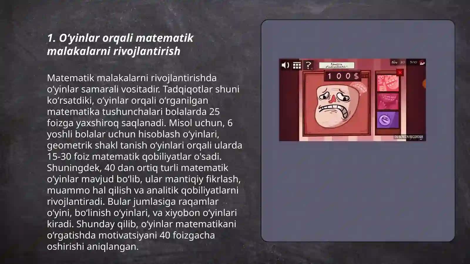 Matematik malakalarni rivojlantirish oʻyinlari 3