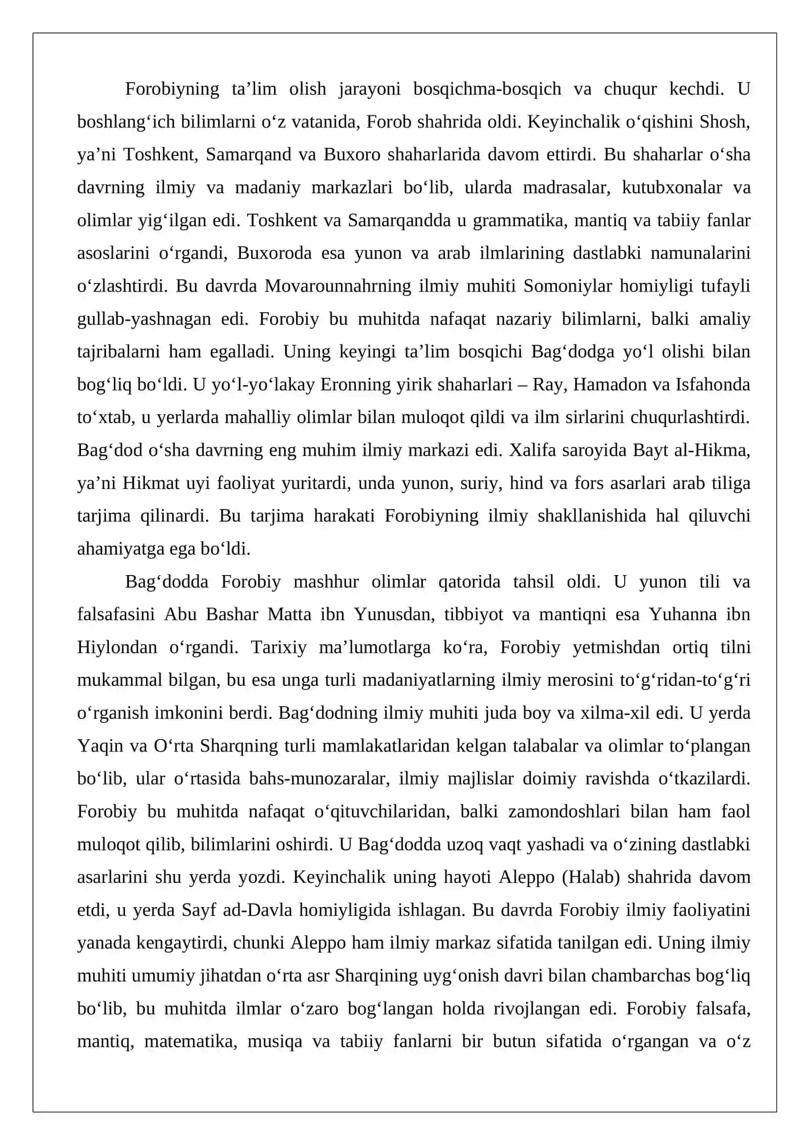 Abu Nasr al-Forobiy asarlarining roʻyxatini tuzish hamda ularning bugungi kunda saqlangan makonlari 3