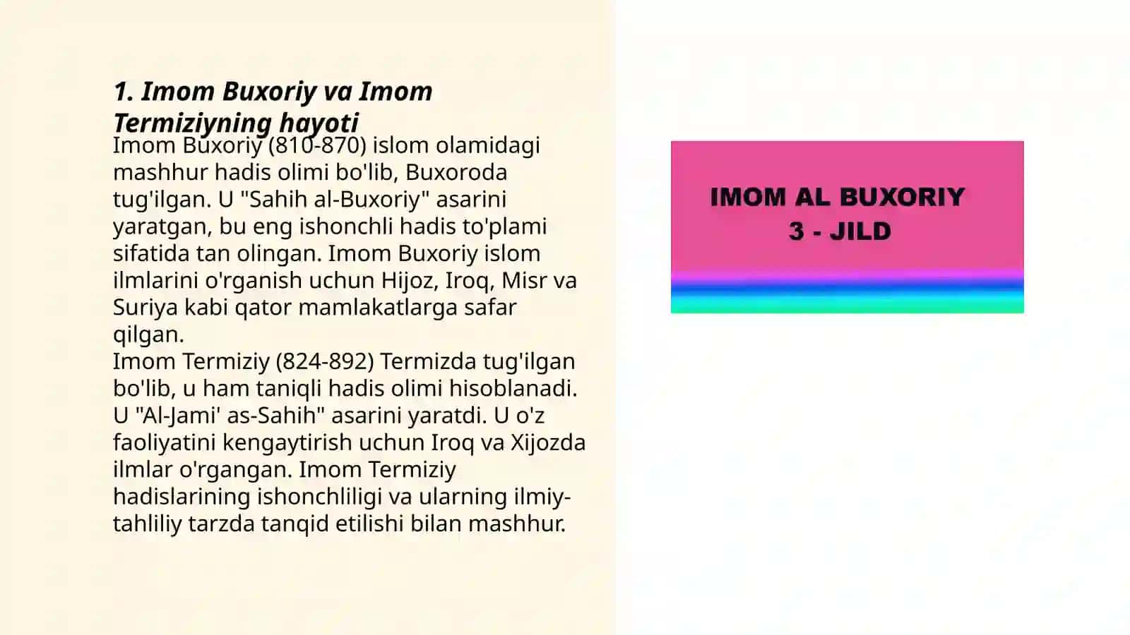 Imom Buxoriy va Imom Termiziyning hadis ilmiga qoʻshgan hissalari 3