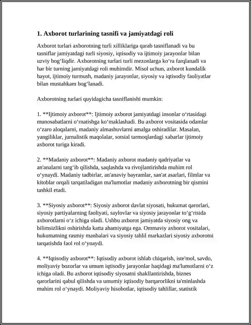 AXBOROT TURLARI: IJTIMOIY VA MADANIY TURMUSH, JAMIYAT SIYOSIY VA IQTISODIY JARAYONLAR BILAN UZVIYLIGI 3