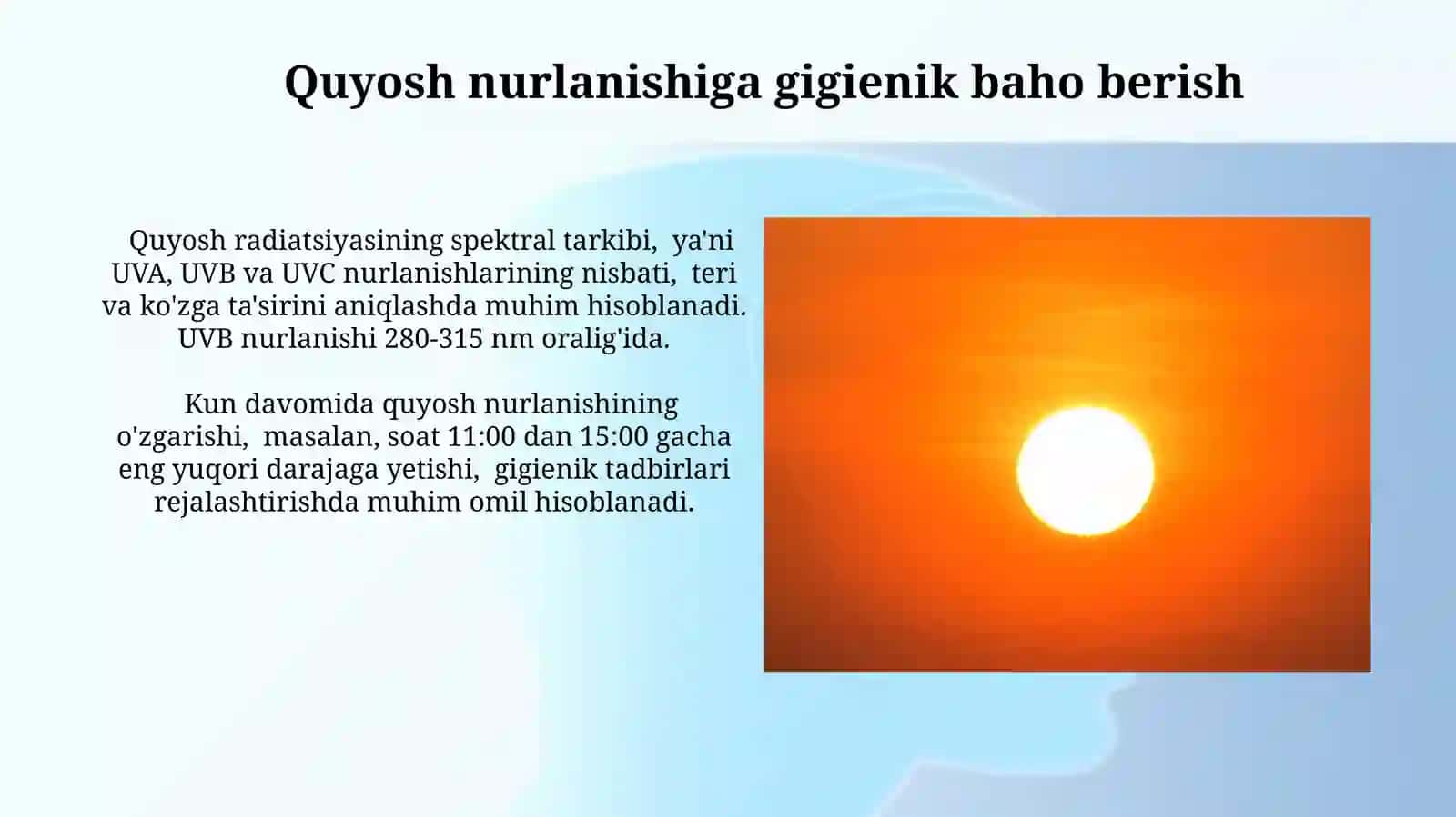 Ionlovchi nurlar va ularning xususiyatlari. Quyosh radiatsiyasi va unga gigiyenik baho berish 3