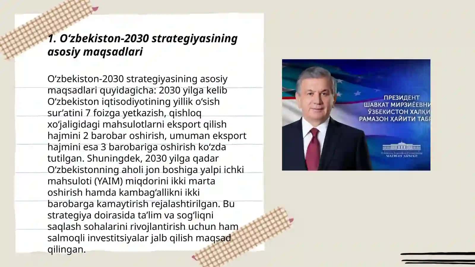O‘zbekiston-2030 strategiyasi va O‘zbekiston Respublikasi Prezident Sh.Mirziyoyev hamda birinchi prezident I.Karimov asarlari asosida milliy va xorijiy tajribani qiyoslash 3