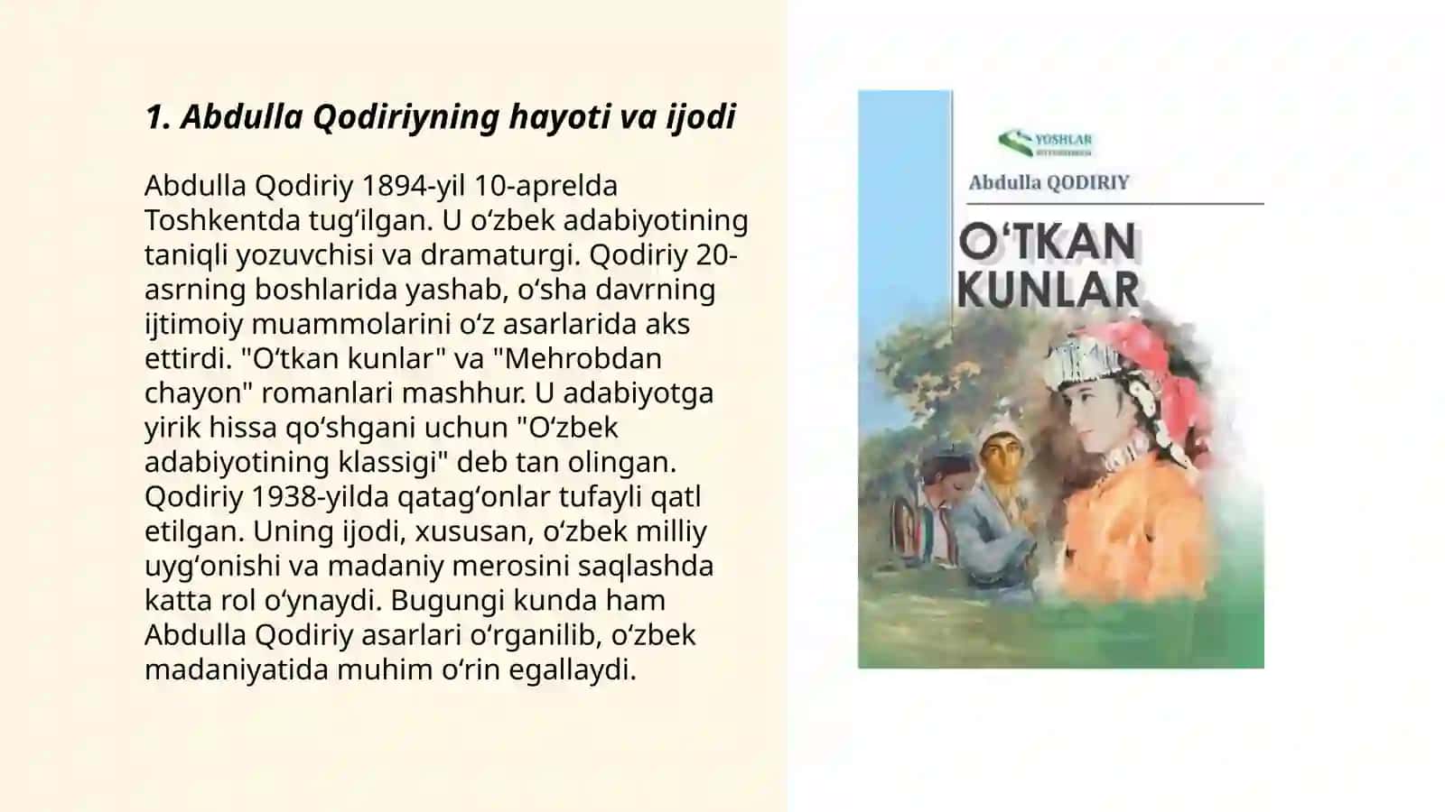 Abdulla Qodiriyning O‘tgan kunlar asari 3