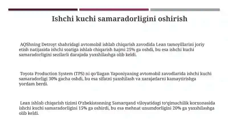 Lean Tizimining Ishlab Chiqarishdagi Iqtisodiy Samaradorligi 3