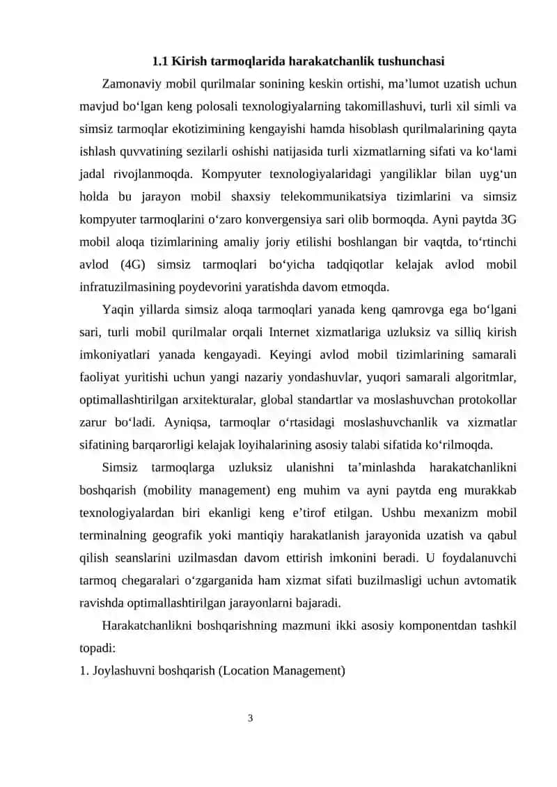 Zamonaviy kirish tarmoqlarida harakatchanlikni boshqarish: Transport qavati protokollari (TCP/IP) 3