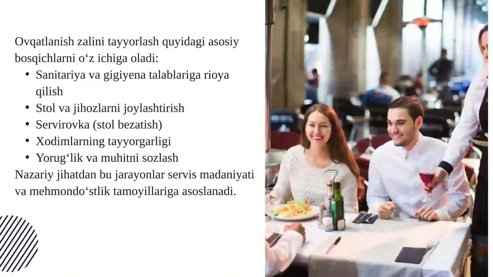 Restoranda ovqatlanish zalini tayyorlash bosqichlari 3