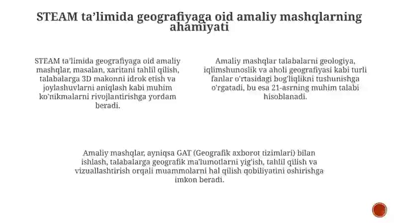 Geografiyada STEAM ta'limiga oid amaliy mashg'ulotlarning ahamiyati 3