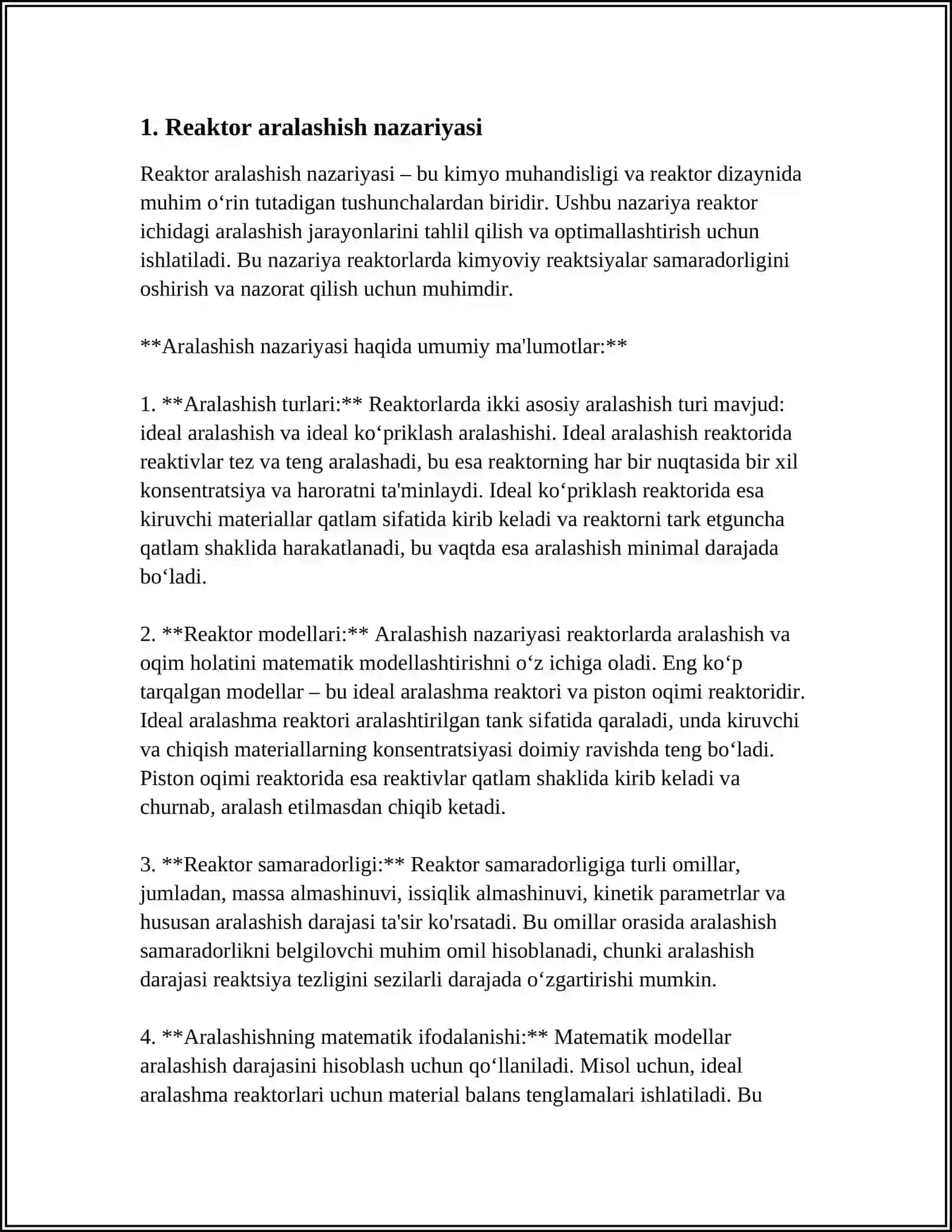 IDEAL TO'LIQ ARALASHADIGAN REAKTORLAR 3