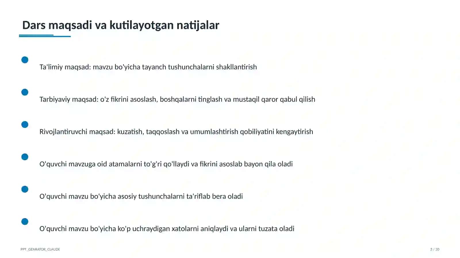 Dars tahlili: kuzatuv va baholash mezonlari 3