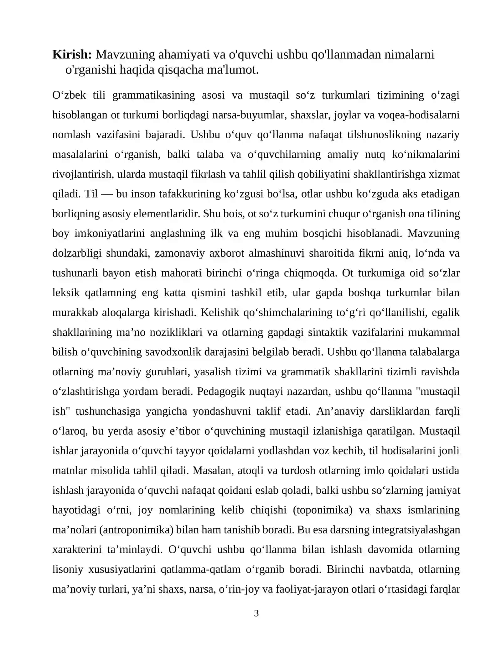 OT SO’Z TURKUMINI QO’LLANILADIGAN MUSTAQIL ISHLARNI ISHLAB CHIQISH 3