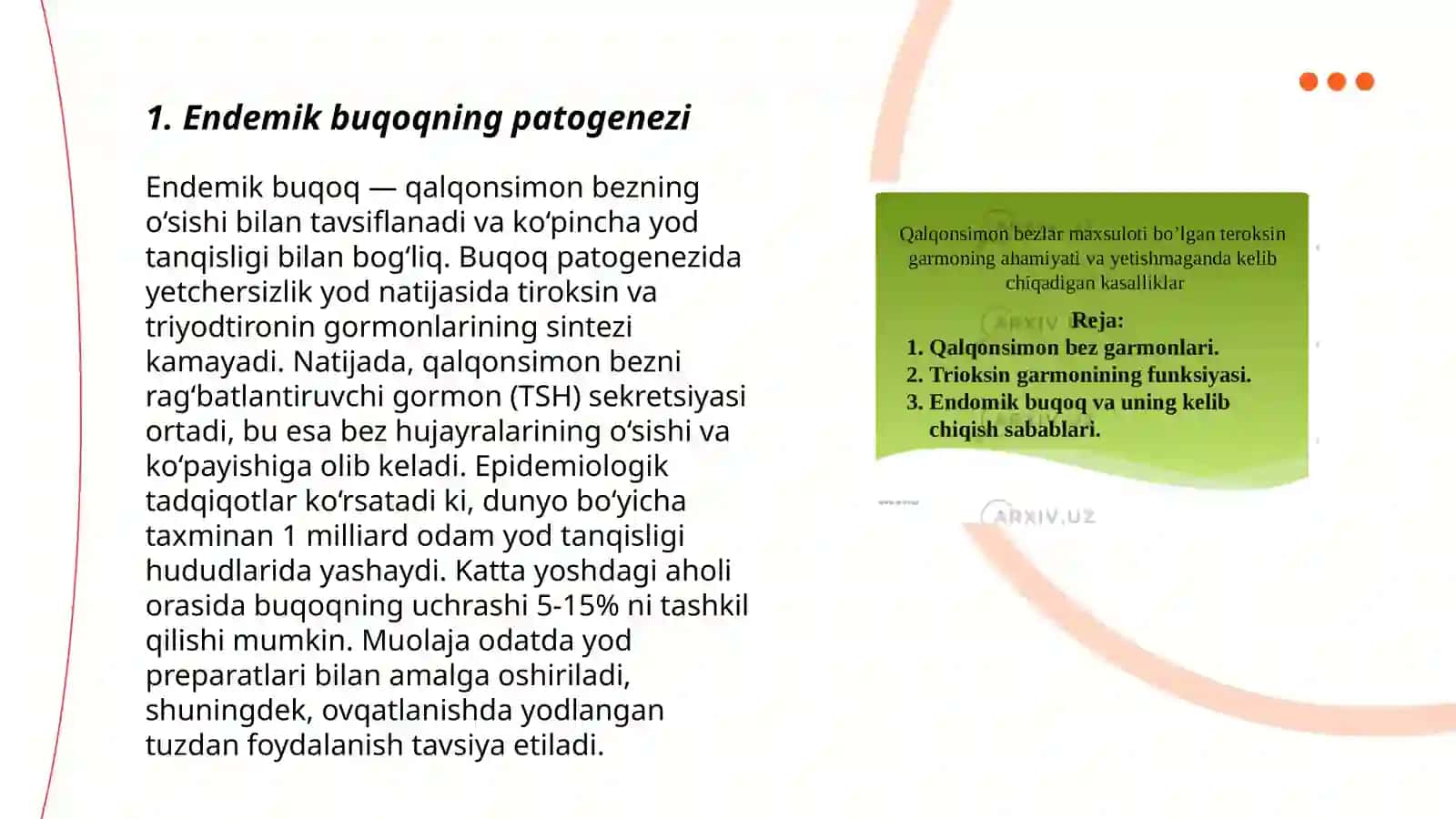 Endemik buqoq va gipotireoz patogenezi va davolash usullari 3