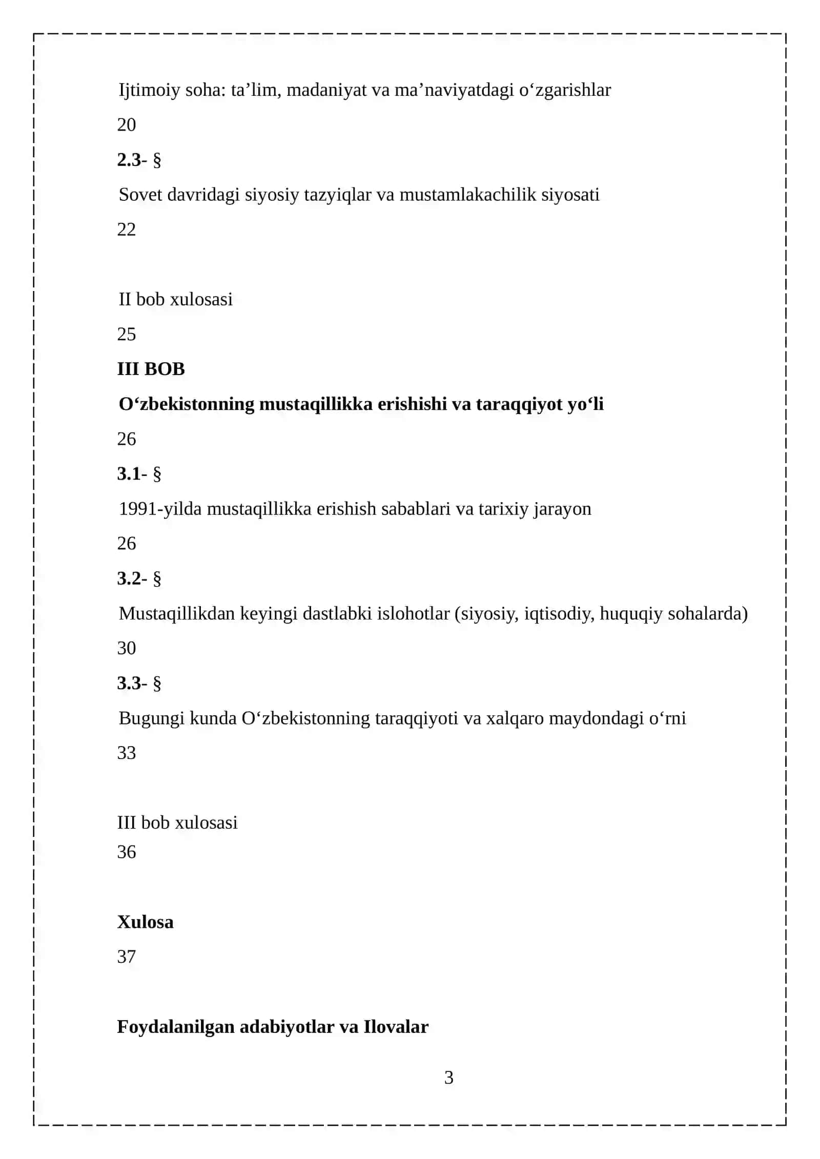 Markaziy Osiyoda SSR hokimiyati. O‘zbekistonning mustaqillikka erishishi va bugungi taraqqiyoti 3