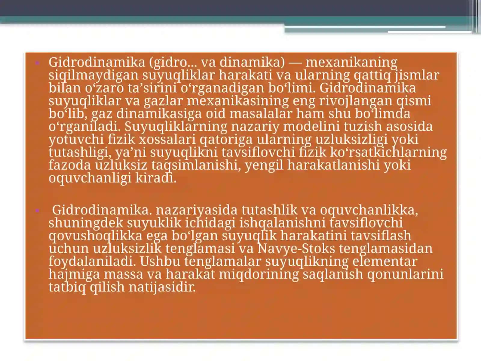Gidrodinamikaning asosiy qonuniyatlari va biologik to'qimalar 3