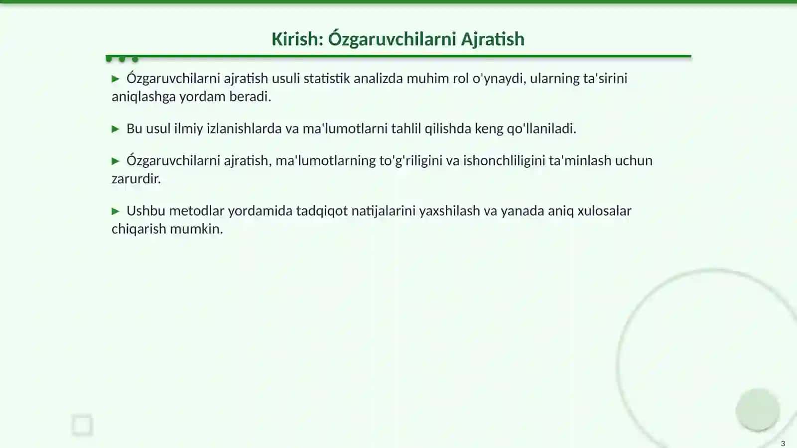 Ózgaruvchilarni Ajratish Usuli 3