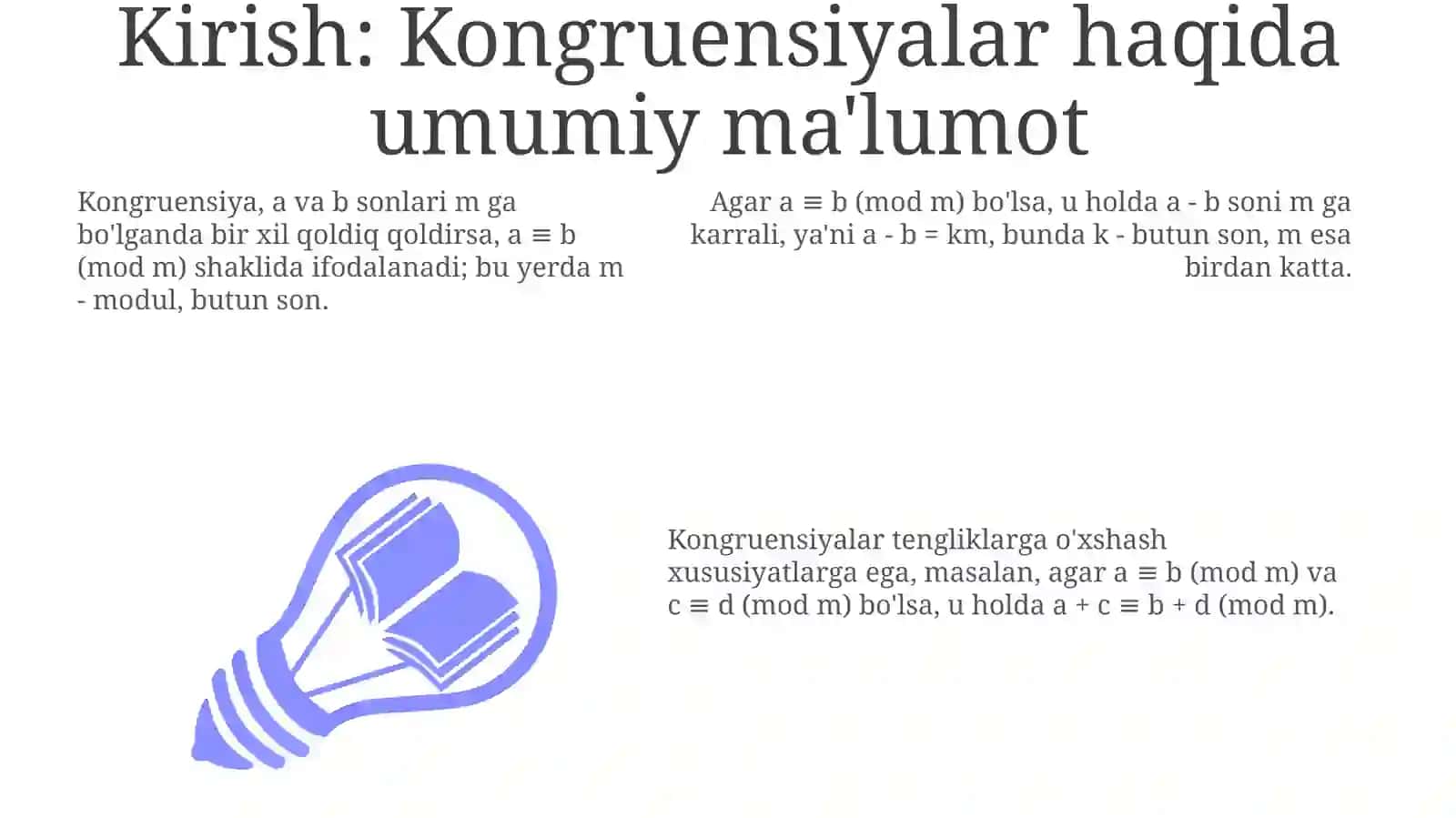 Birinchi darajali taqqoslamalar.Qoldiqlar haqidagi Xitoy teoremasi 3