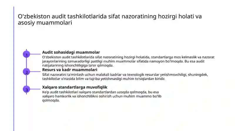 O'zbekiston audit tashkilotlarida sifat nazoratining hozirgi holati va muammolari 3