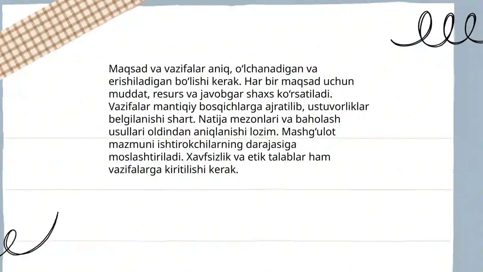 Mashg'ulotni tashkil etishga qo’yiladigan talablar 3
