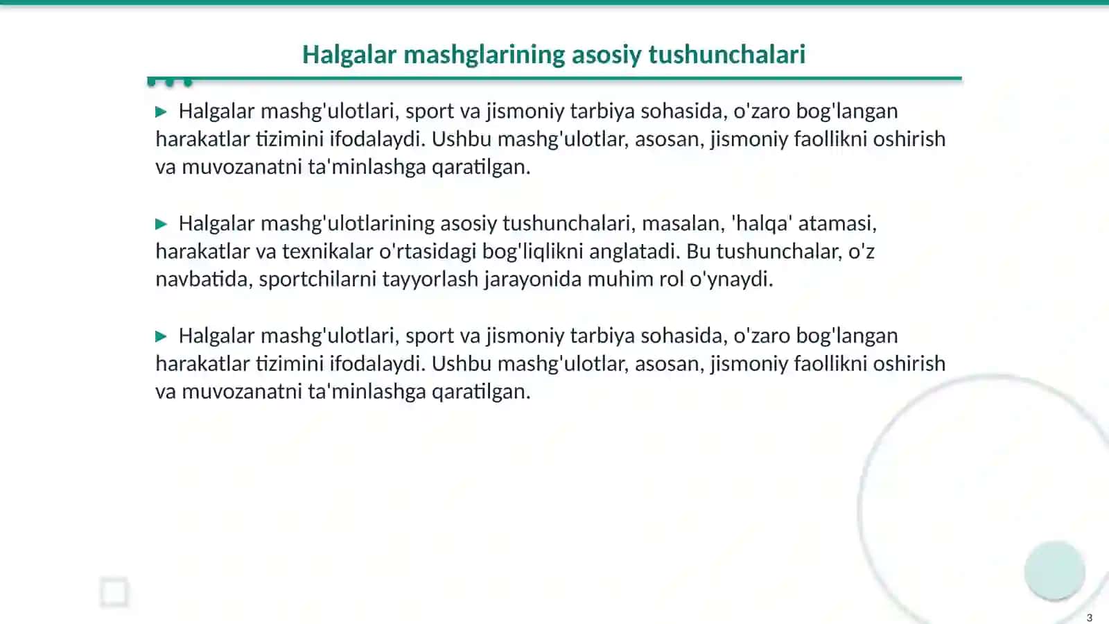 Halgalar mashglar bajarshni oʻrganish va takomillashtirish 3