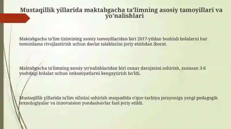 Mustaqillik yillarida maktabgacha taʼlim tizimini rivojlantirish tamoyillari va asosiy yoʻnalishlari 3
