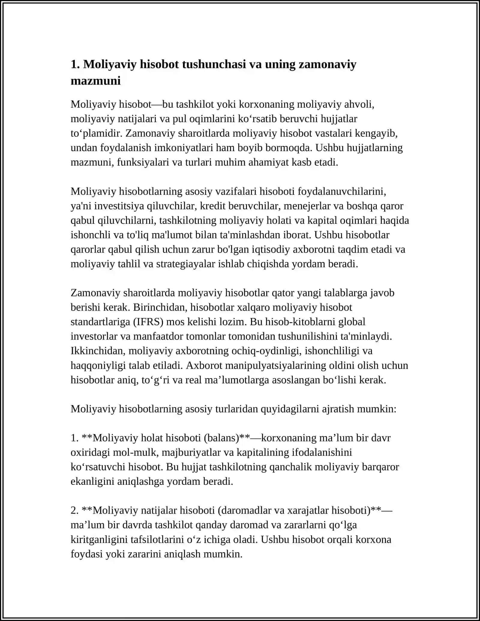 ZAMONAVIY SHAROITLARDA MOLIYAVIY HISOBOT MAZMUNI FUNKSIYALAR VA TURLARI 3
