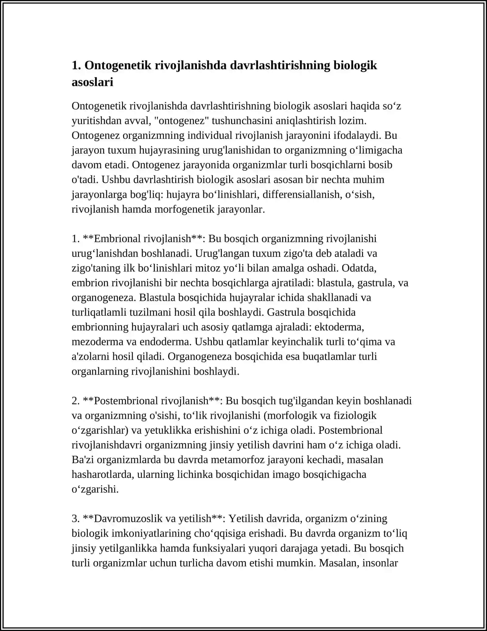 ONTOGENETIK RIVOJLANISHDA DAVRLASHTIRISH MUAMMOSI 3
