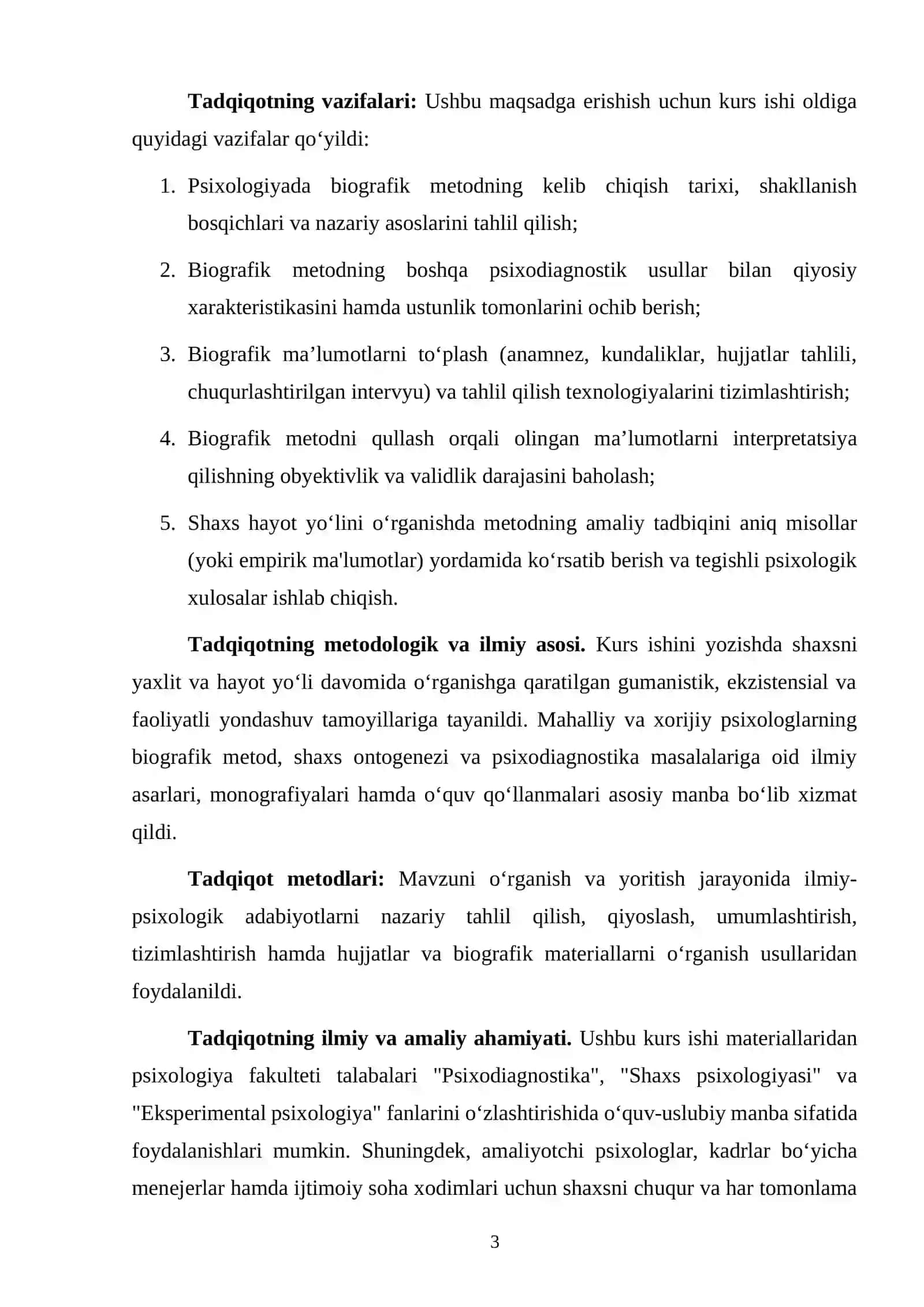 Shaxsni o’rganishning biografik metodi mavzusidagi kurs ishi 3