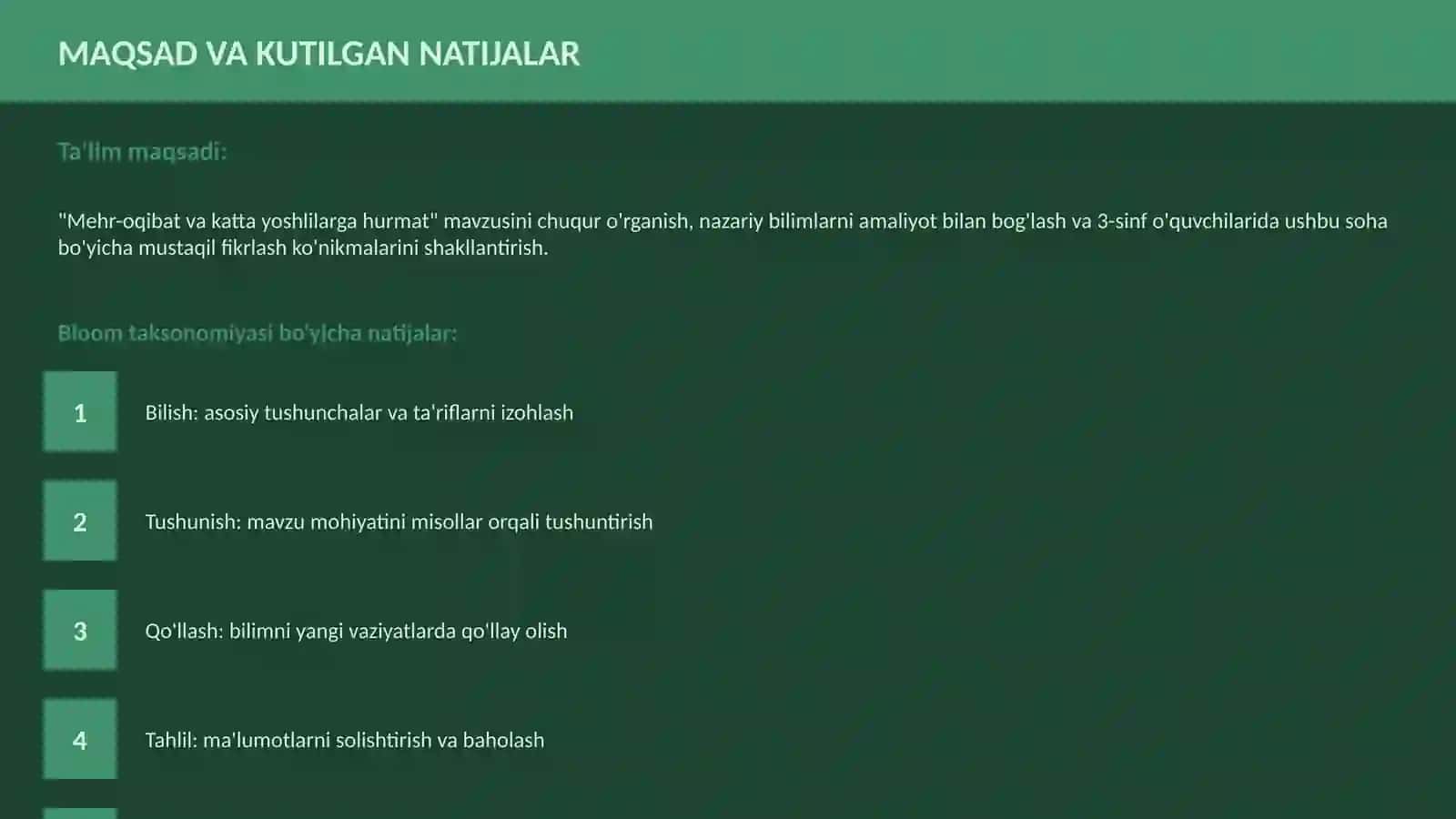 Mehr-oqibat va katta yoshlilarga hurmat DARS ISHLANMA 3