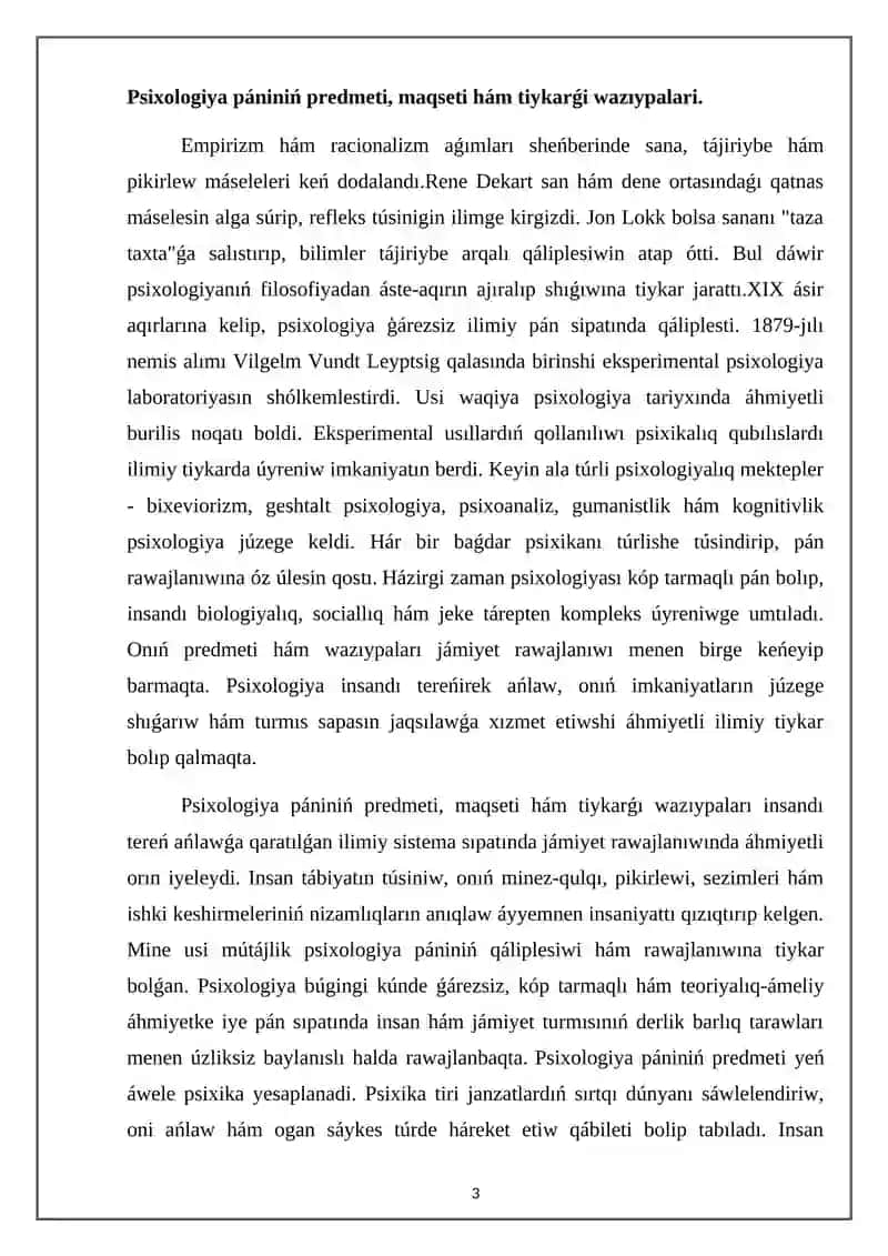 Psixologiya pániniń predmeti hám rawajlanıw tariyxı 3