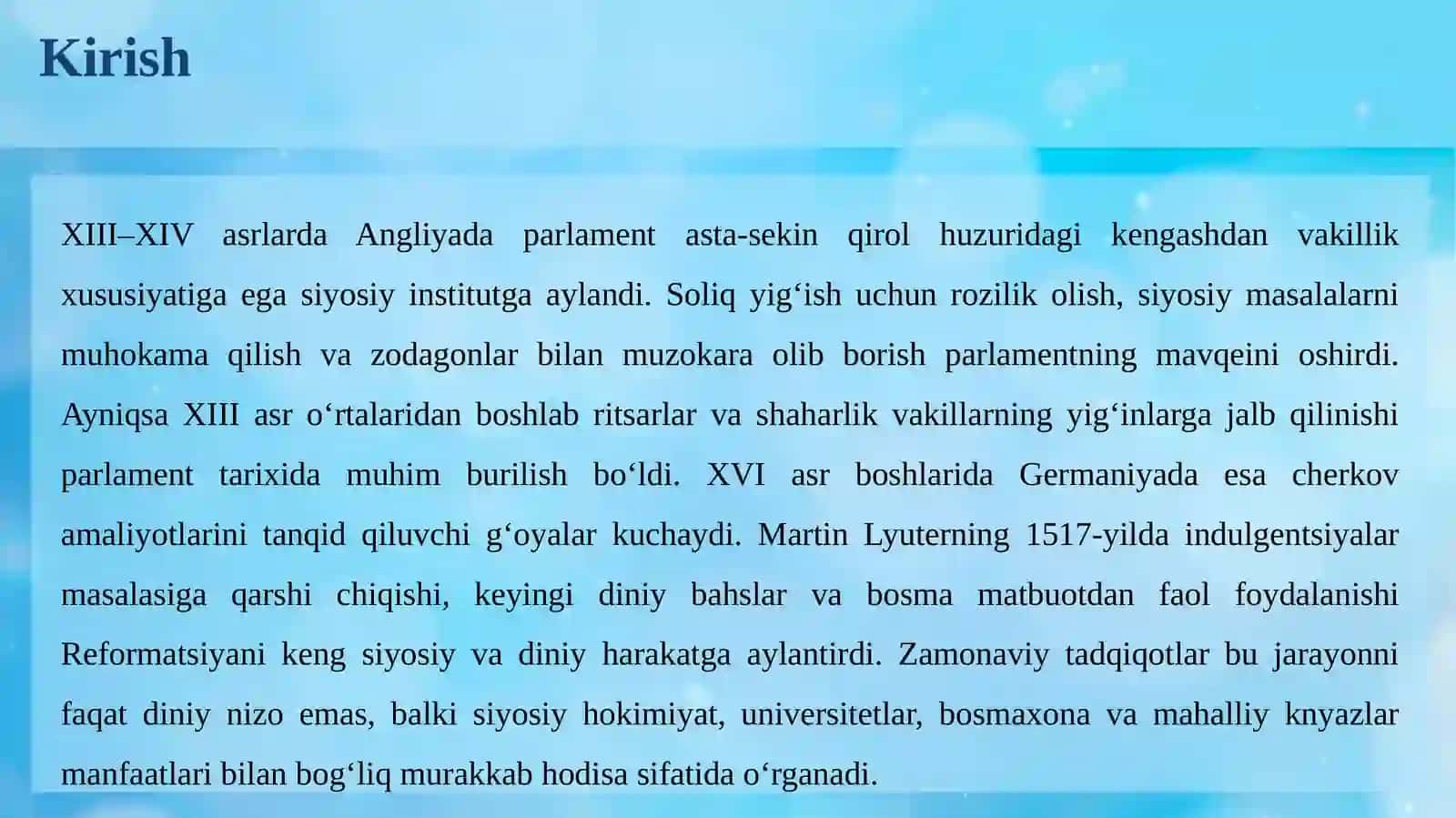 ANGLIYADA PARLAMENT VA GERMANIYADA REFORMATSIYA HAMDA MARTIN LYUTER FAOLIYATI TARIXIGA OID ILMIY TADQIQOTLAR 3