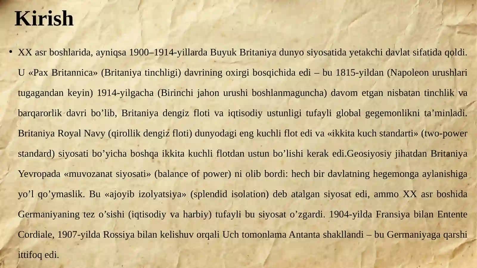 XX asr boshlarida Buyuk Britaniyaning geosiyosiy mavqeyi va imperiyaning qisqarishi 3