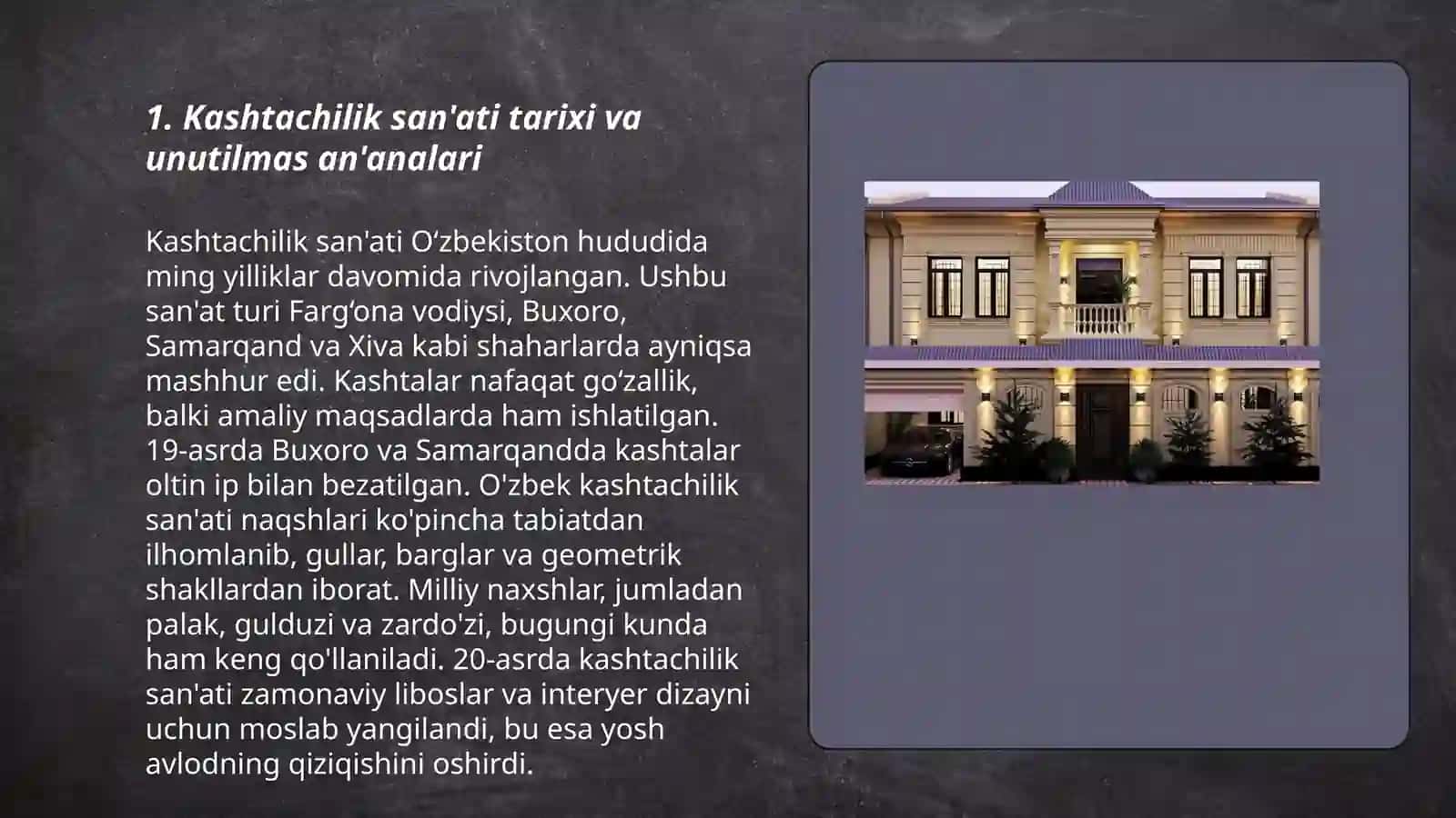 Kashtachilikni zamonaviy kiyimlarda aks ettirish va uy rozgor buyumlari tayyorlash texnologiyasi 3