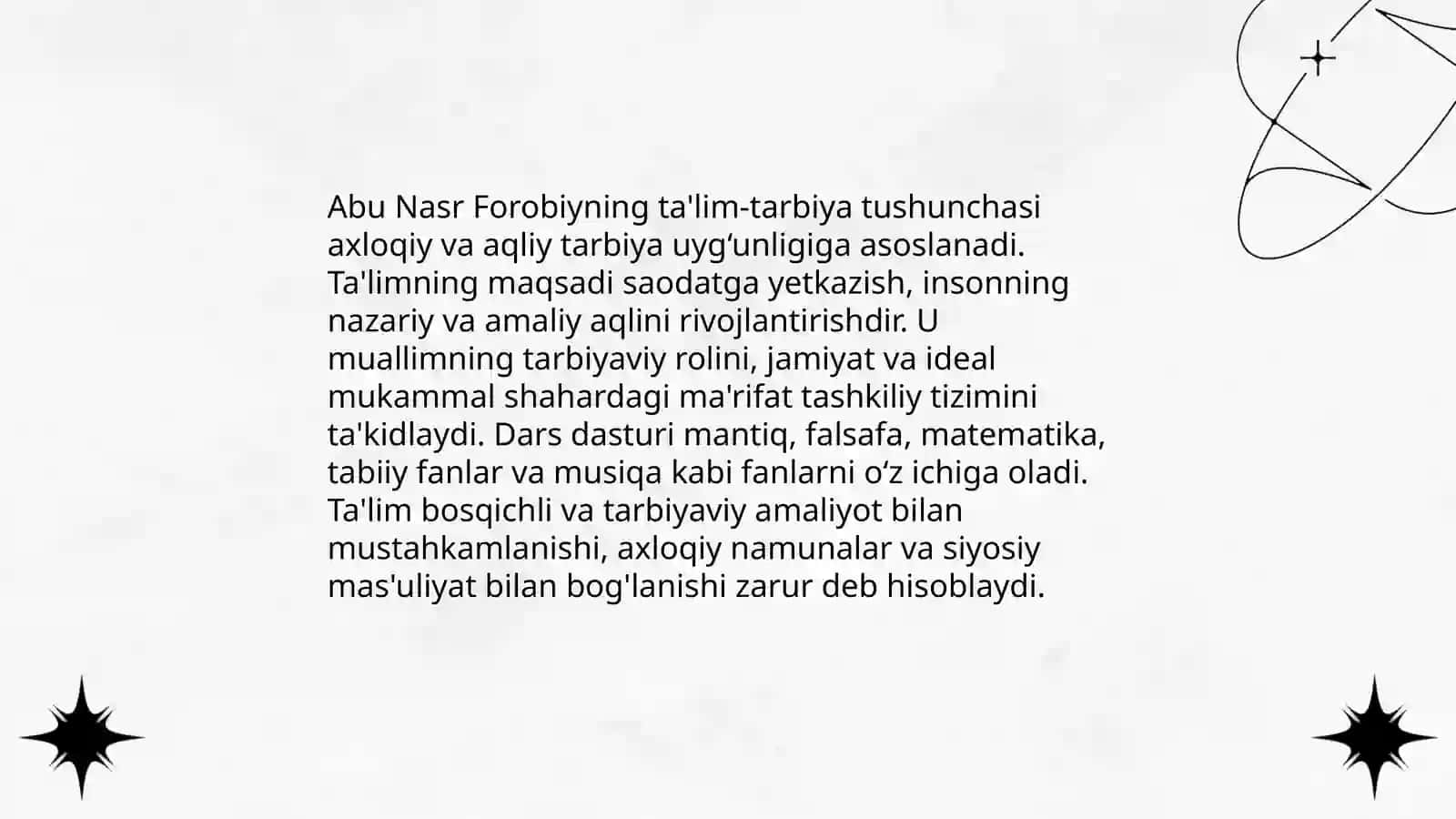 Abu Nasr Forobiyning ta'lim-tarbiya haqidagi pedagogik g‘oyalari 3