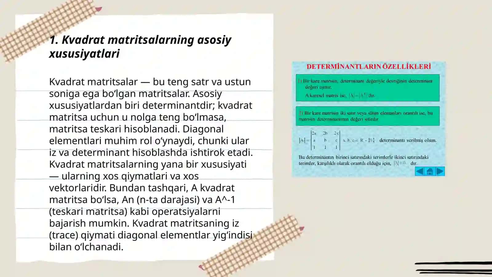 Kvadratik matritsa determinant Determinantlarni hisoblash 3