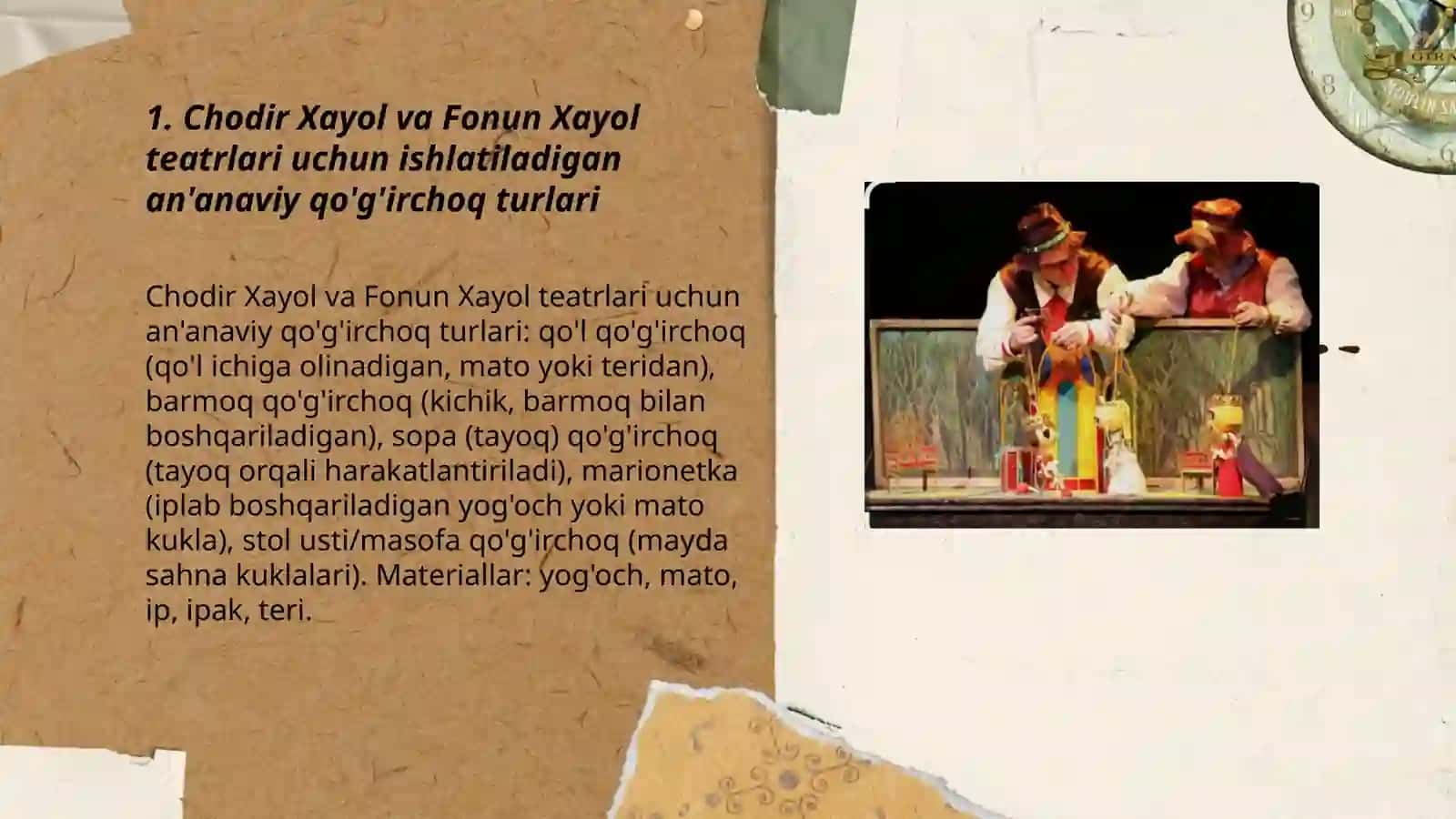 Chodir xayolʼʼ va Fonun xayolʼʼ teatrlari toʻgʻrisida.qoʻgʻirchoq tikish texnologiyasi Ibodullayeva Aʼlo 3