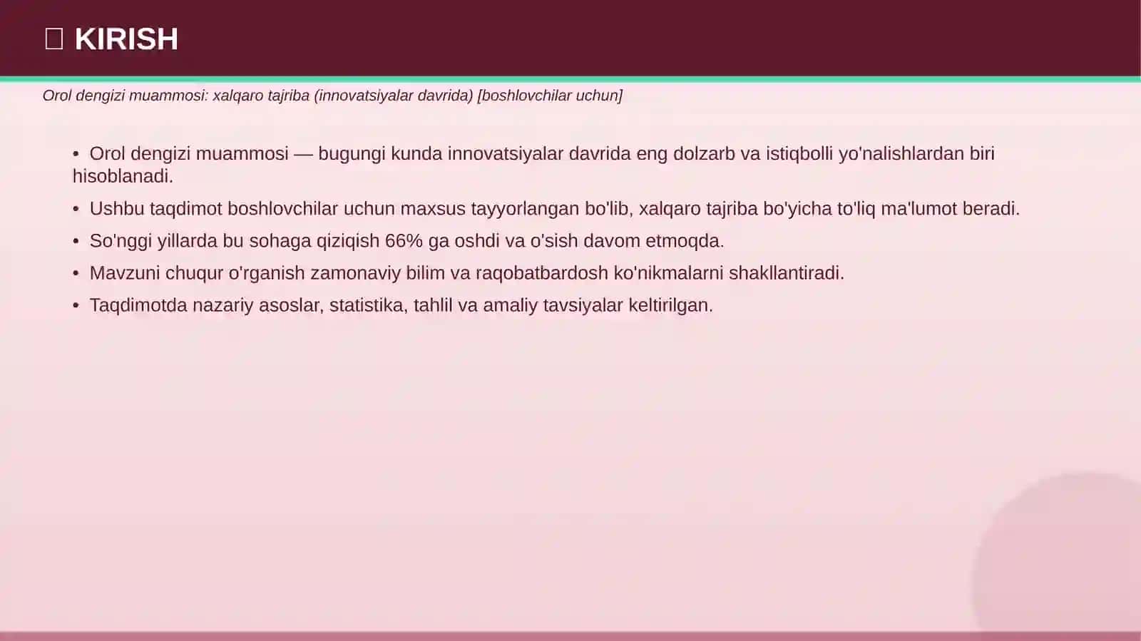 Orol Dengizi Muammosi: Xalqaro Tajriba - Innovatsiyalar Davrida 3