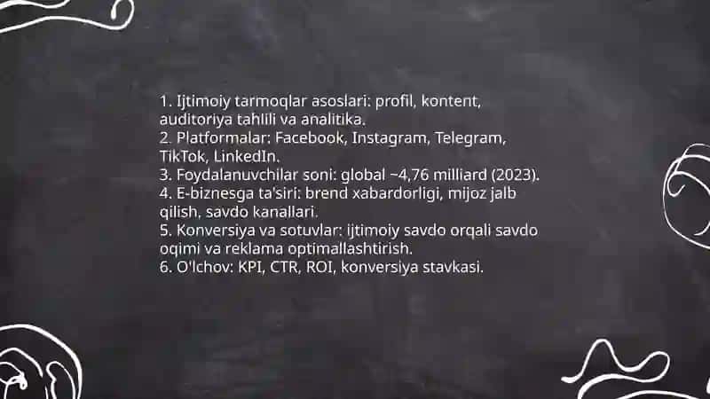 Ijtimoiy tarmoqlar va e-biznesni o'rganish 3