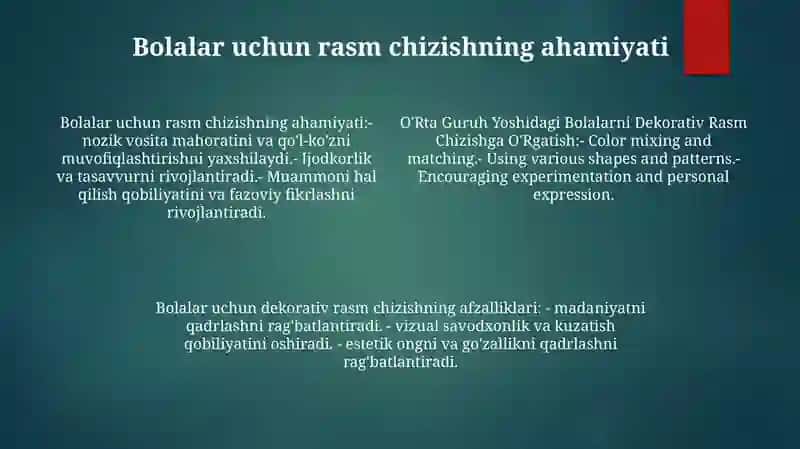 O'Rta Guruh Yoshidagi Bolalarni Dekorativ Rasm Chizishga O'Rgatish 3