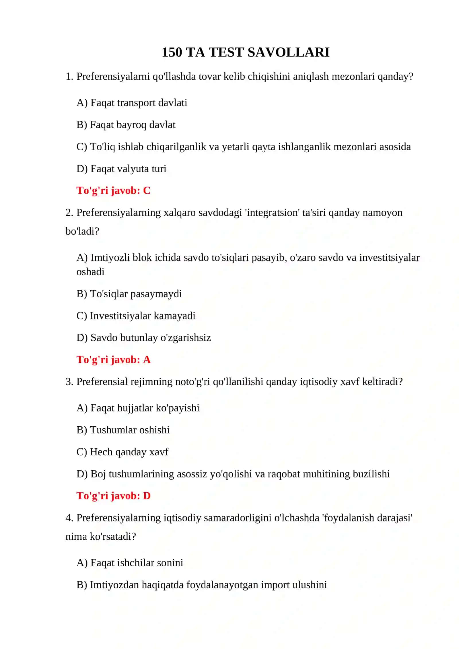 BOJXONA IQTISODIYOTI NAZORAT TESTLARI 3