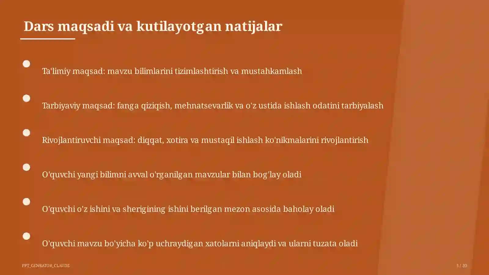 Dolzarb mavzular — maktab va o'qituvchilar (2026) — takrorlash darsi uchun 3
