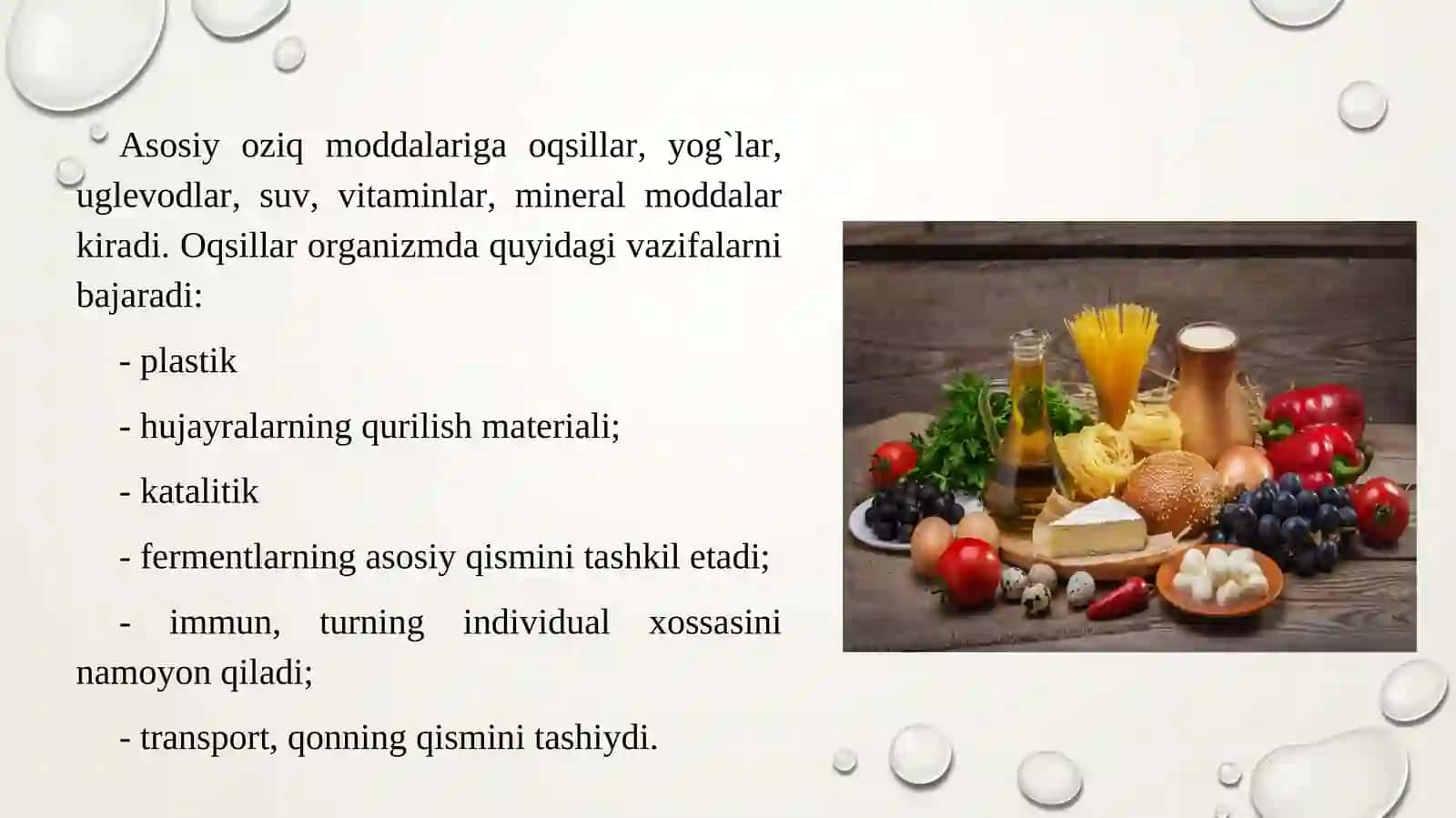 OZIQ MODDALAR (OQSIL, YOGʻ, UGLEVOD VA MINERAL TUZLAR) 3