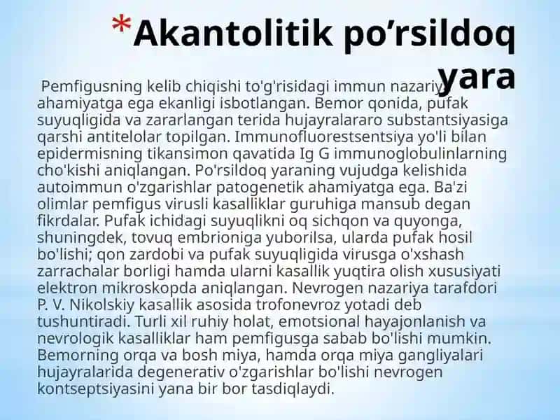 Dermatovenerologiya. Dyuring uchuqsimon dermatiti. Po‘rsildoq yara 3