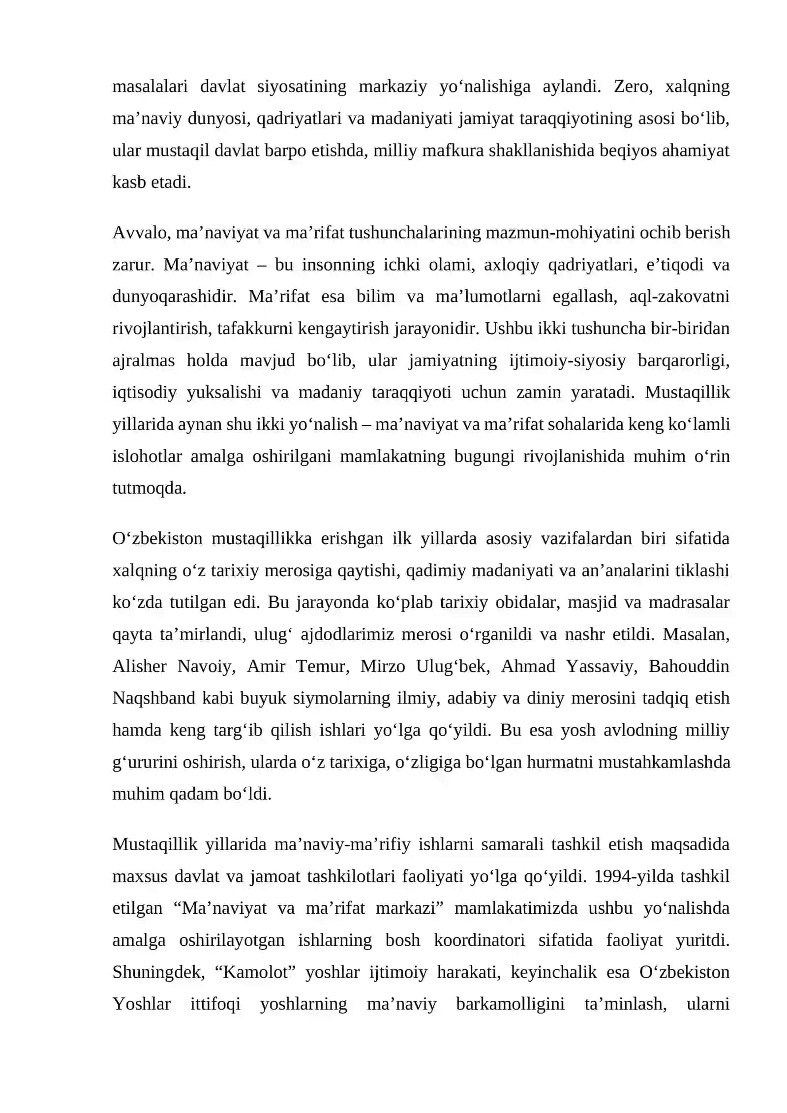 O‘zbekiston mustaqilligi davrida ma’naviyat va ma’rifat sohasidagi islohotlarning tahlili 3