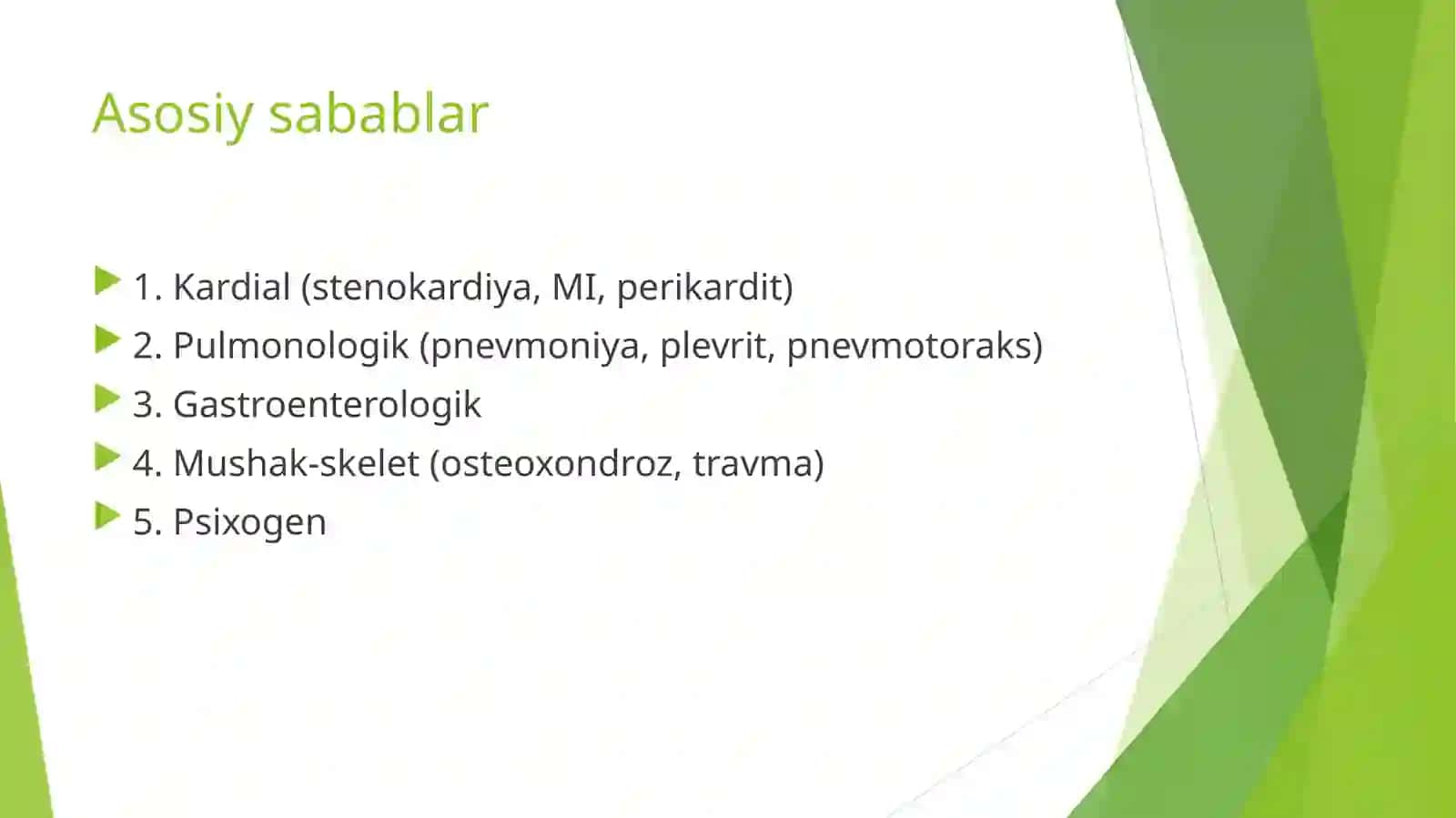 Pulmonologiya: Ko`krak qafasidagi og`riq 3