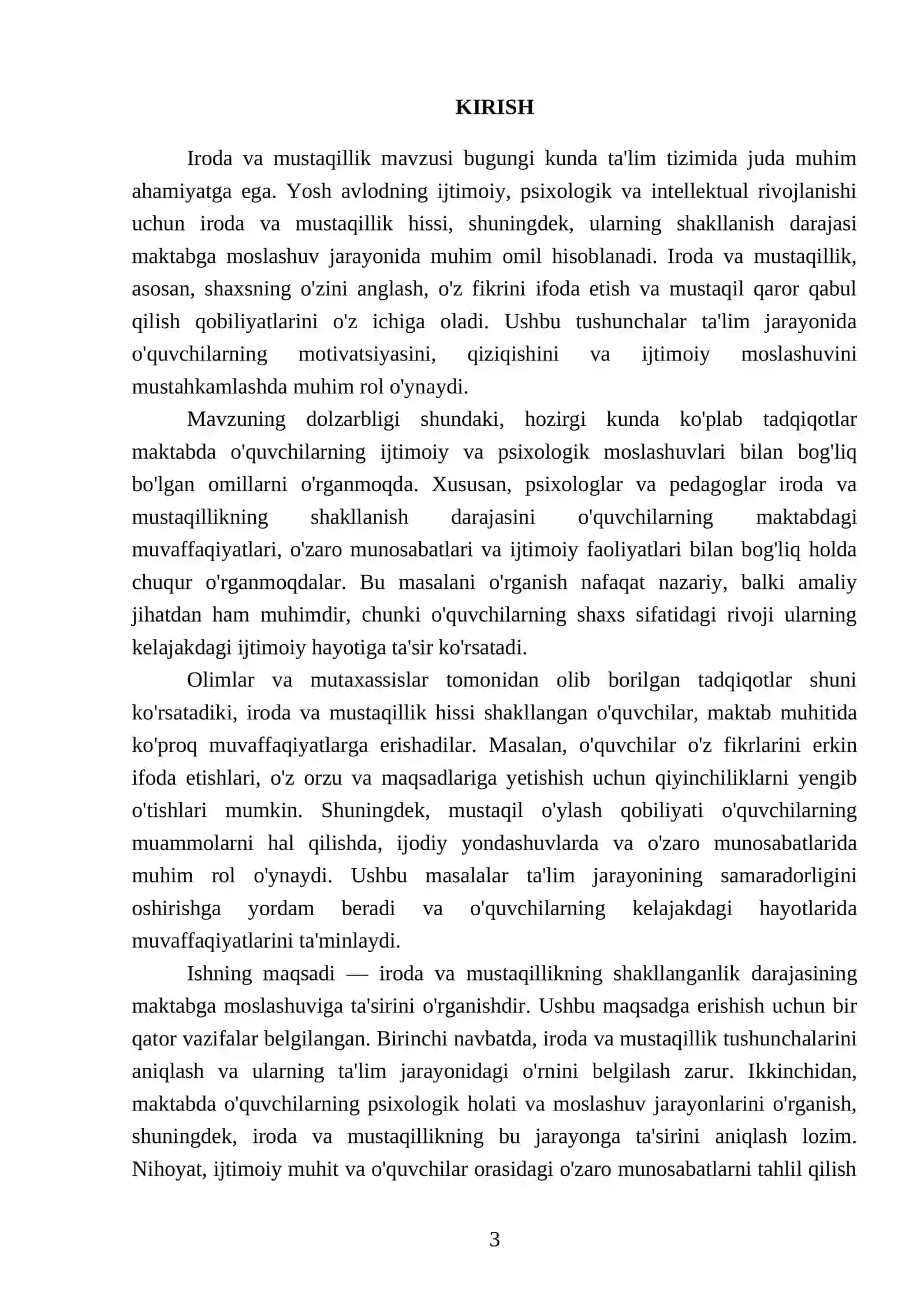 Iroda va mustaqillikning shakllanganlik darajasi maktabga moslashuviga qanday taʼsir qiladi? 3
