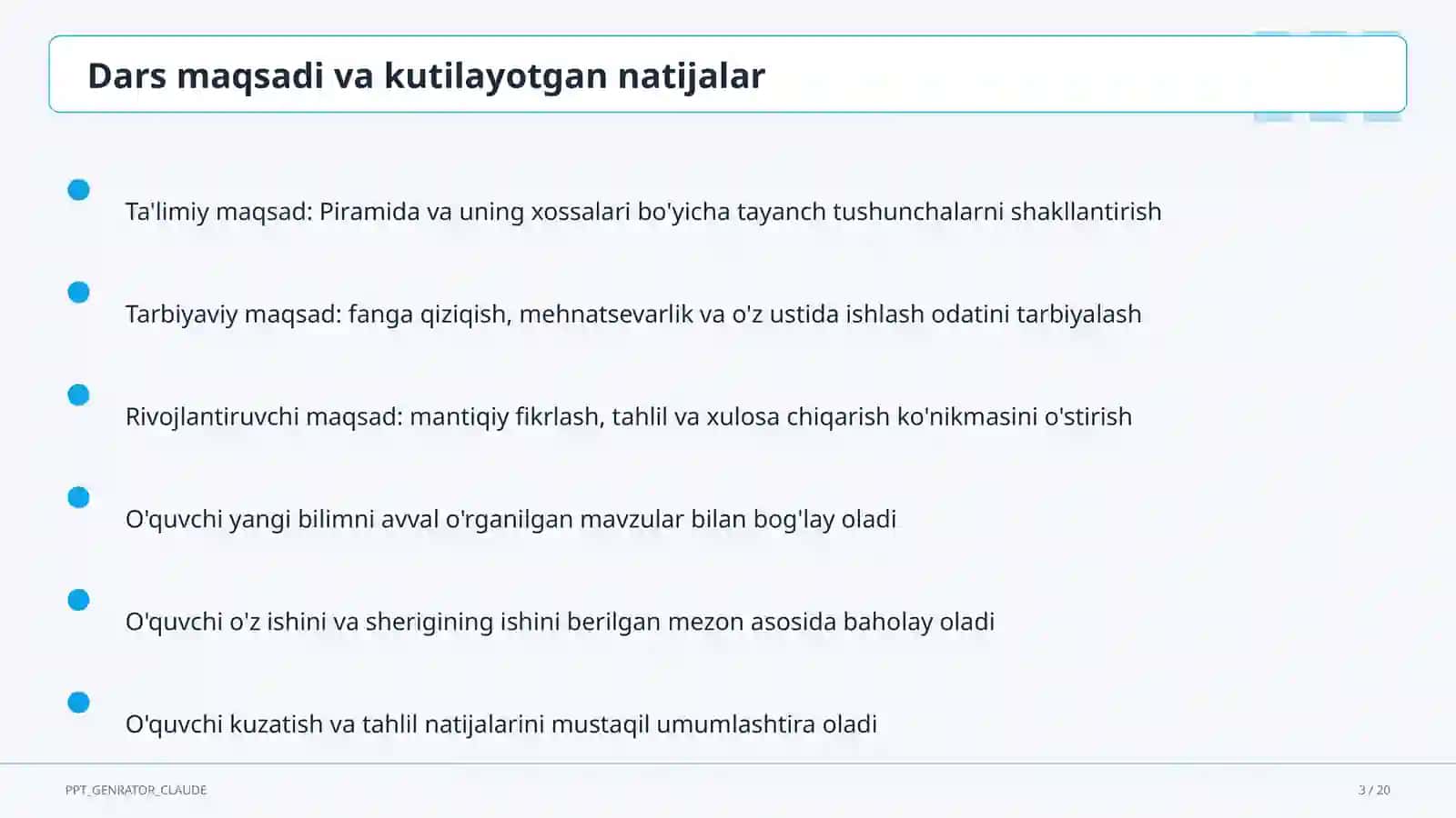 Piramida va uning xossalari (10-sinf) 3