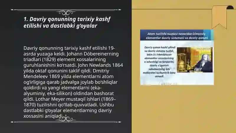 Davriy qonunning kashf etilishi tuzulishi va ilmiy ahamyati 3