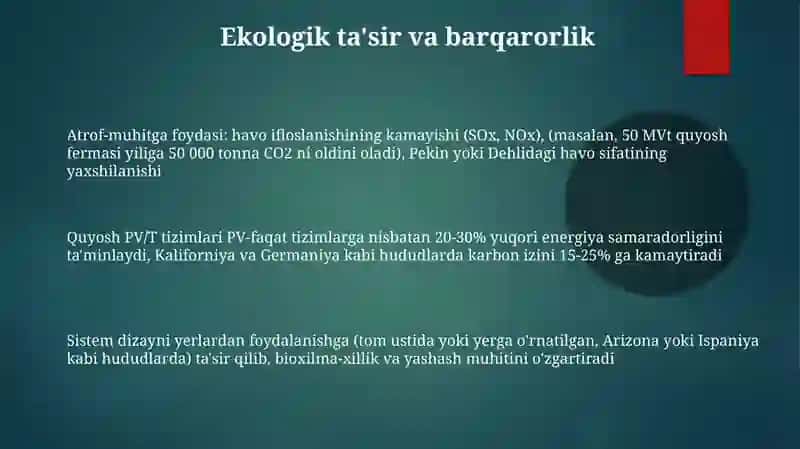Quyosh fotoelektr-issiqlik qurilmalariga doir taqdimot tayyorlash 3